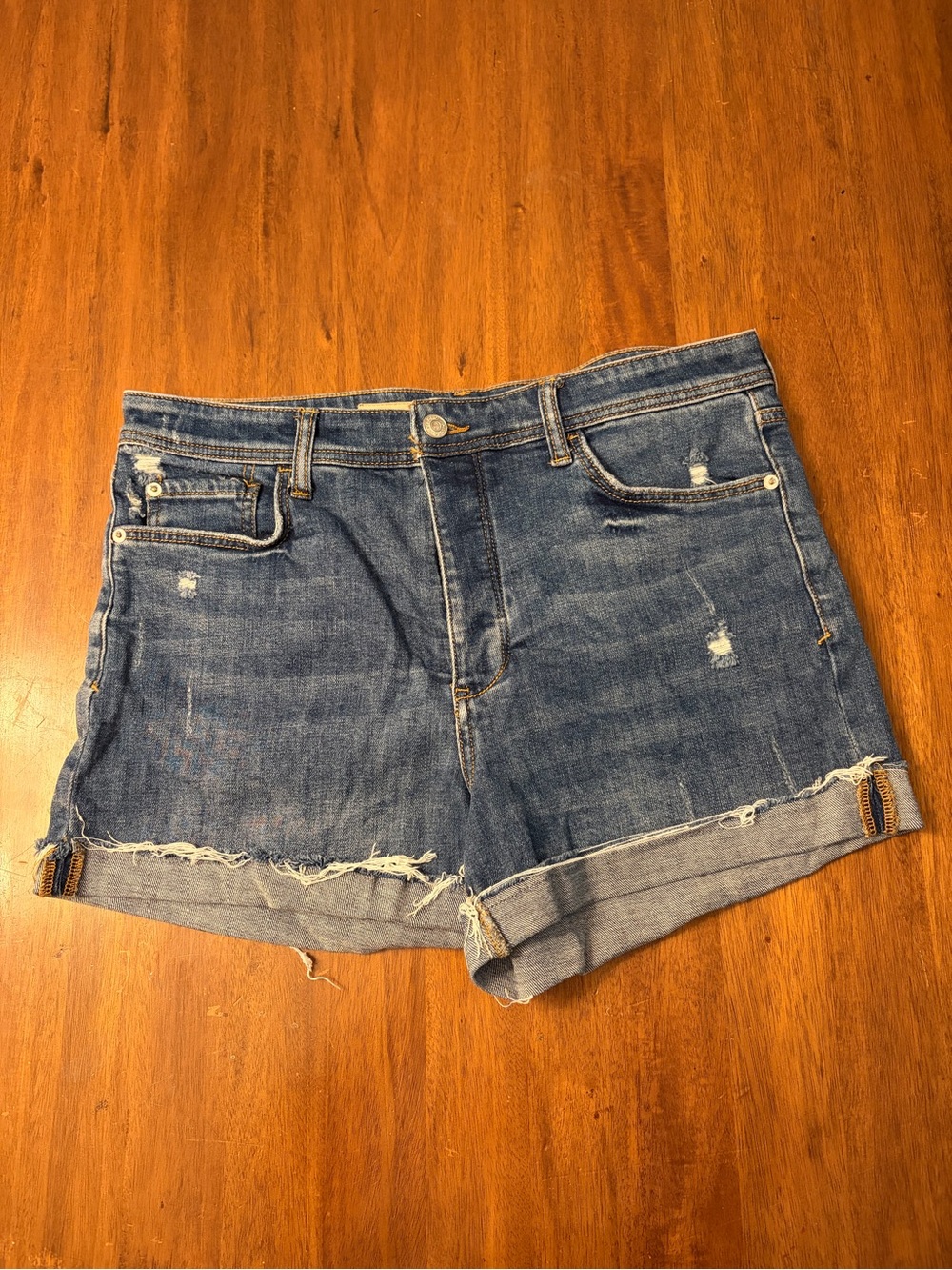 Anthropologie Pilcro Medium Blue Rolled Hem Distressed Denim Shorts